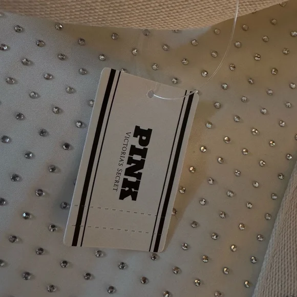 PINK Victoria's Secret Cream sparkle Canvas Tote with Branded Straps - Picture 7 of 11